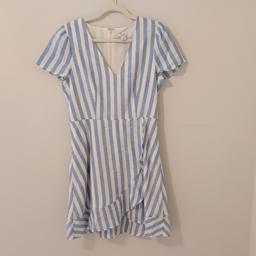 J. Crew Light Blue and White V-Neck Dress - Size 6